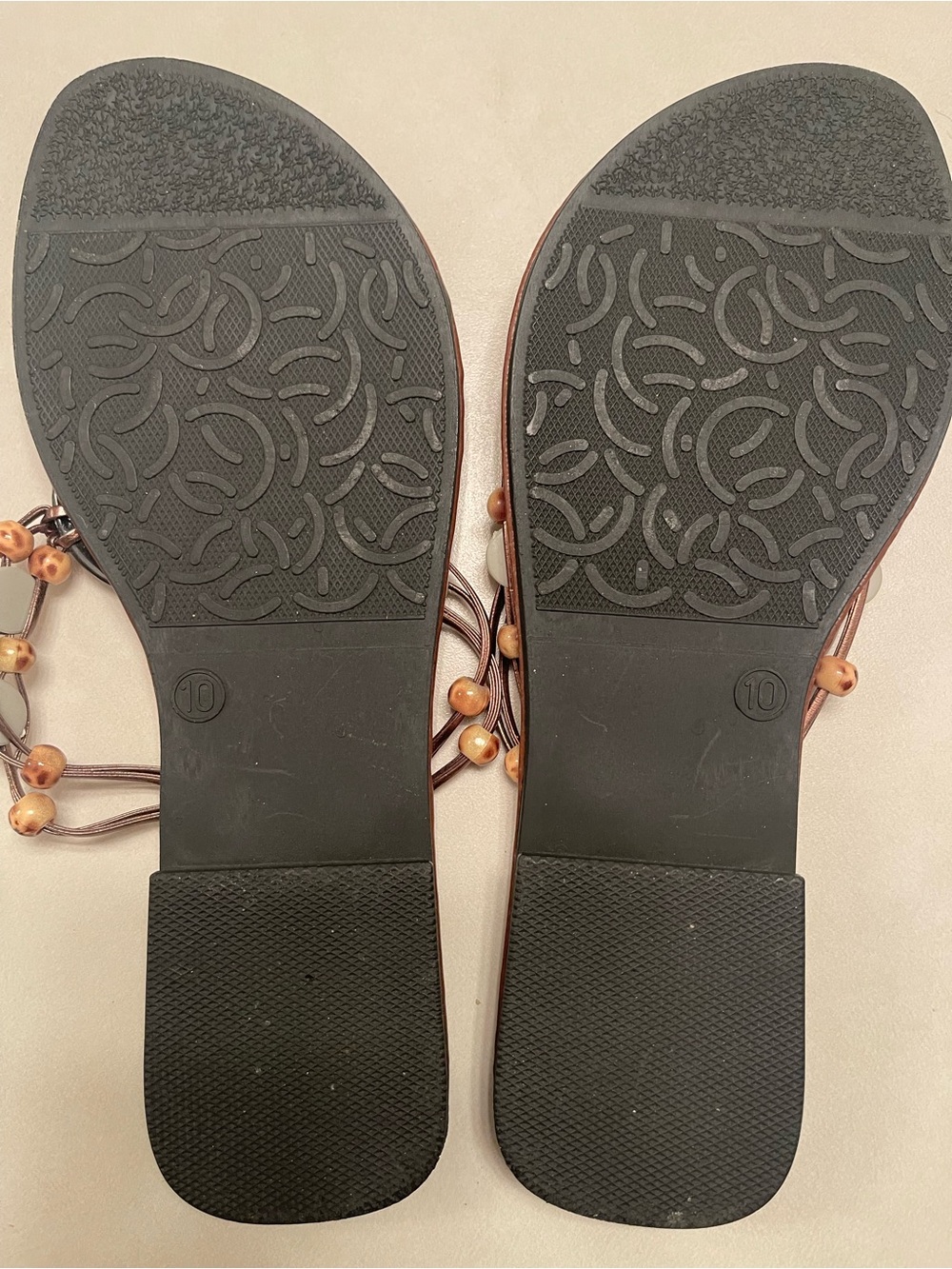 385 Fifth Brown Beaded T-Strap Sandals with Decorative Accents - Picture 4 of 4